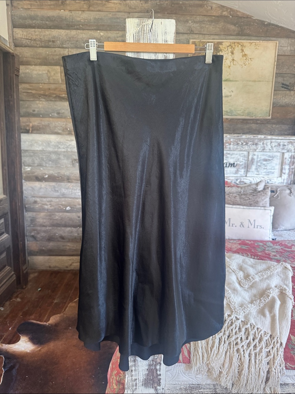 Vince Black Satin Maxi Slip Skirt